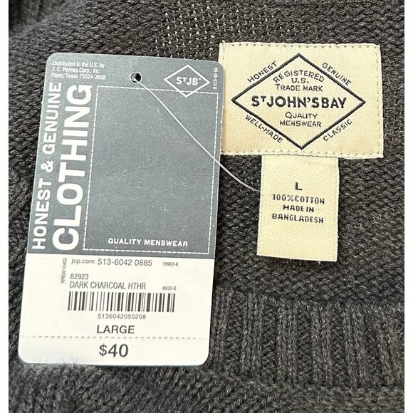 NWT St. John's Bay Crewneck Sweater Dark Charcoal Gray Heather Pullover Size L - Picture 8 of 8